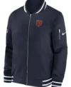 Chicago Bears Navy Blue Sideline Coach Bomber Jacket Front Look