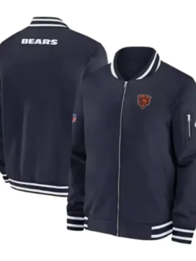 Chicago Bears Navy Blue Sideline Coach Bomber Jacket