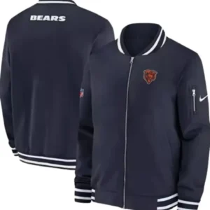 Chicago Bears Navy Blue Sideline Coach Bomber Jacket