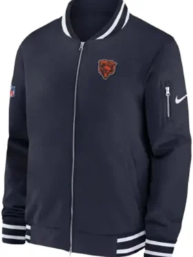 Chicago Bears Navy Blue Sideline Coach Bomber Jacket Front Look