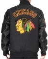 Chicago Blackhawks Animal Patches Black Varsity Jacket Front Look Back Look