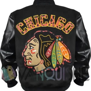 Chicago Blackhawks Animal Patches Black Varsity Jacket back