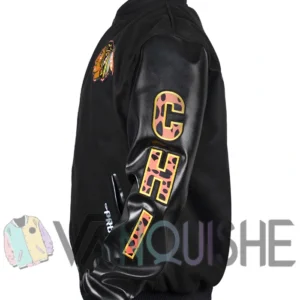 Chicago Blackhawks Animal Patches Black Varsity Jacket left
