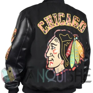 Chicago Blackhawks Animal Patches Black Varsity Jacket left back