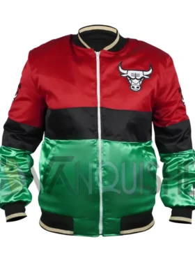 Chicago Bulls 75th Anniversary Color Block Satin Jacket Front Look