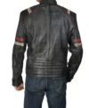 Classic Black Racer Jacket with Bold Red Stripes back LooK