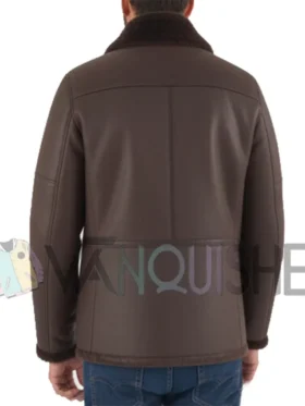 Classic Dark Brown Sheepskin Leather Jacket with Fur Collar BackLook