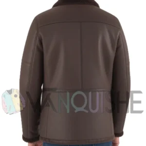 Classic Dark Brown Sheepskin Leather Jacket with Fur Collar BackLook