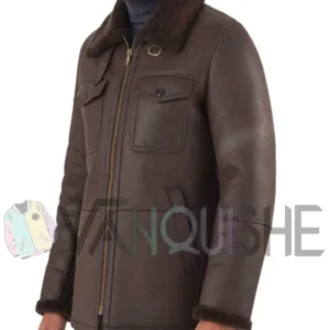 Classic Dark Brown Sheepskin Leather Jacket with Fur Collar Front Look