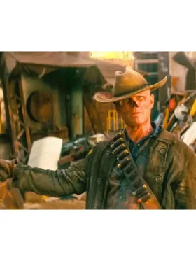 Cooper Howard Fallout S02 Premiere Ghoul Leather Coat front view