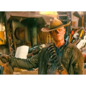 Cooper Howard Fallout S02 Premiere Ghoul Leather Coat front view