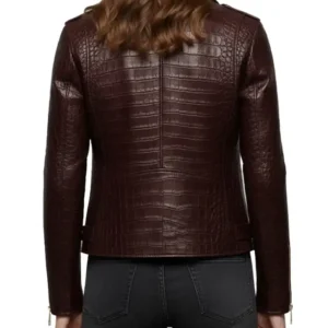 Crocodile Pattern Leather Moto Jacket Back Look