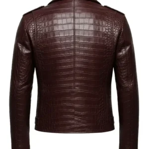 Crocodile Pattern Leather Moto Jacket Back Look