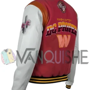DC Proper Washington Commanders Pink Cropped Varsity Jacket left back van