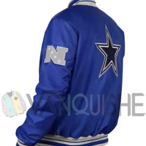 Dallas Cowboys Gray and White Rib Bomber Blue Jacket Back Look