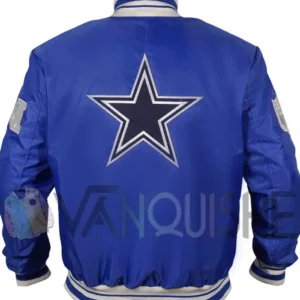 Dallas Cowboys Gray and White Rib Bomber Blue Jacket Back Look