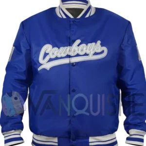 Dallas Cowboys Gray and White Rib Bomber Blue Jacket Front Look