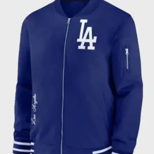 Dave Roberts LA Dodgers Blue Bomber Jacket Front Look