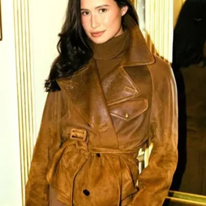 Delaney Rowe Ralph Lauren 2025 Brown Leather Jacket Front Look