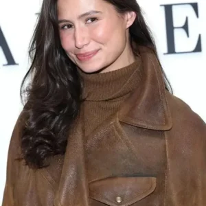 Delaney Rowe Ralph Lauren 2025 Brown Leather Jacket Front Look
