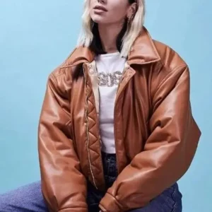 Dua Lipa Studios Brown Leather Jacket