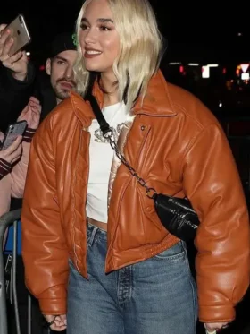 Dua Lipa Studios Brown Leather Jacket