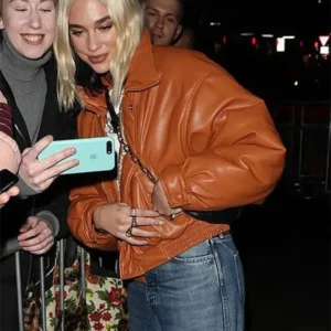 Dua Lipa Studios Brown Leather Jacket