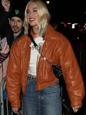 Dua Lipa Studios Brown Leather Jacket
