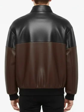 Dual Tone Leather Bomber Jacket back Look