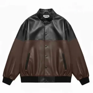 Dual Tone Leather Bomber Jacket Front Look