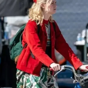 Elle Fanning Margo’s Got Money Troubles Red Fringe Jacket Front Look
