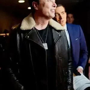 Elon Musk Black Leather Aviator Jacket