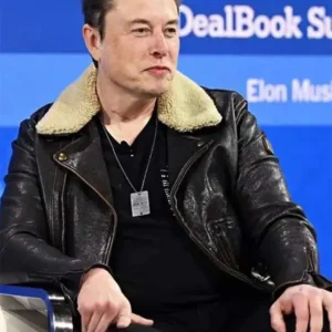 Elon Musk Black Leather Aviator Jacket