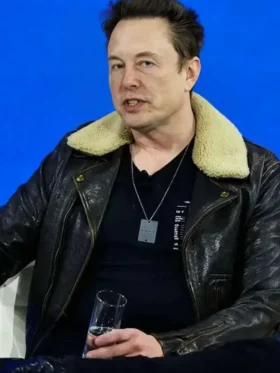 Elon Musk Black Leather Aviator Jacket