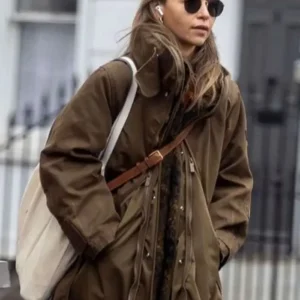 Emilia Clarke 2025 Brown Long Jacket Front Look