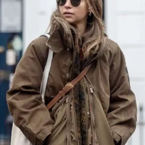 Emilia Clarke 2025 Brown Long Jacket Front Look