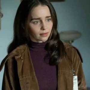 Emilia Clarke Ponies Suede Leather Coat