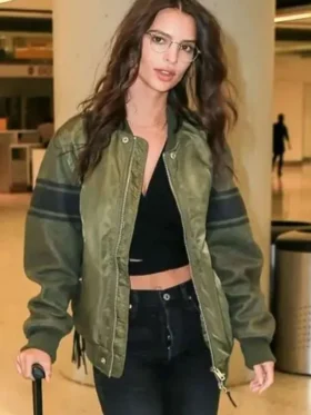 Emily Ratajkowski Green Bomber Jacket