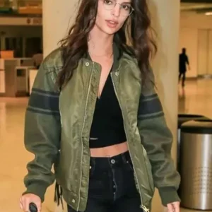 Emily Ratajkowski Green Bomber Jacket