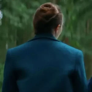 Eternity Elizabeth Olsen Blue Coat Back Look