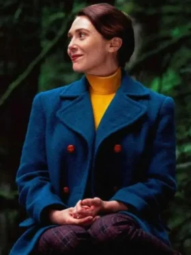 Eternity Elizabeth Olsen Blue Coat Front look