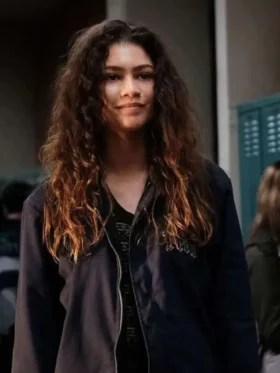 Euphoria Zendaya Black Jacket Front Look
