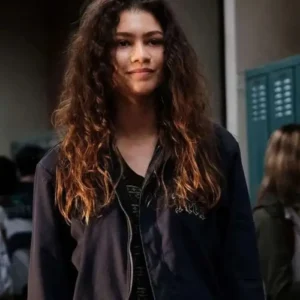 Euphoria Zendaya Black Jacket Front Look