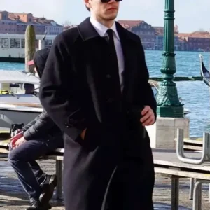 Evan Peters The Beauty Black Wool Coat Front Look