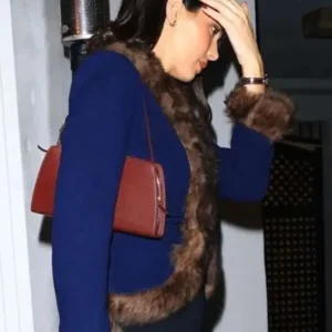 Holiday Party 2025 Kendall Jenner Blue Fur Blazer Front Look