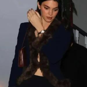 Holiday Party 2025 Kendall Jenner Blue Fur Blazer Front Look