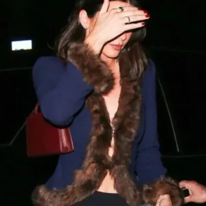 Holiday Party 2025 Kendall Jenner Blue Fur Blazer Front Look