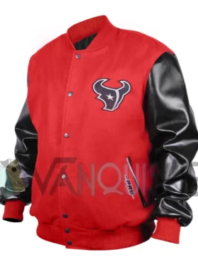 Houston Texans H-Town Red and Black Varsity Jacket Front Look