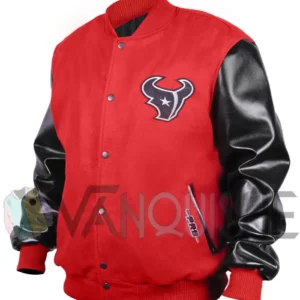 Houston Texans H-Town Red and Black Varsity Jacket Front Look