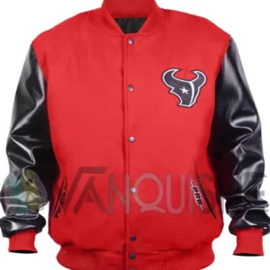 Houston Texans H-Town Red and Black Varsity Jacket Front Look